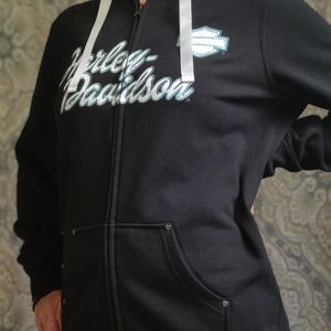 Size M Women's Harley-Davidson Black Fleece Full Zip Satin Hoodie